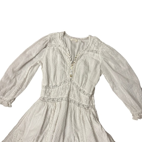 Love Shack Fancy Leno Mini Dress Long Sleeve V Neck Womens White Size 2 - Picture 9 of 15